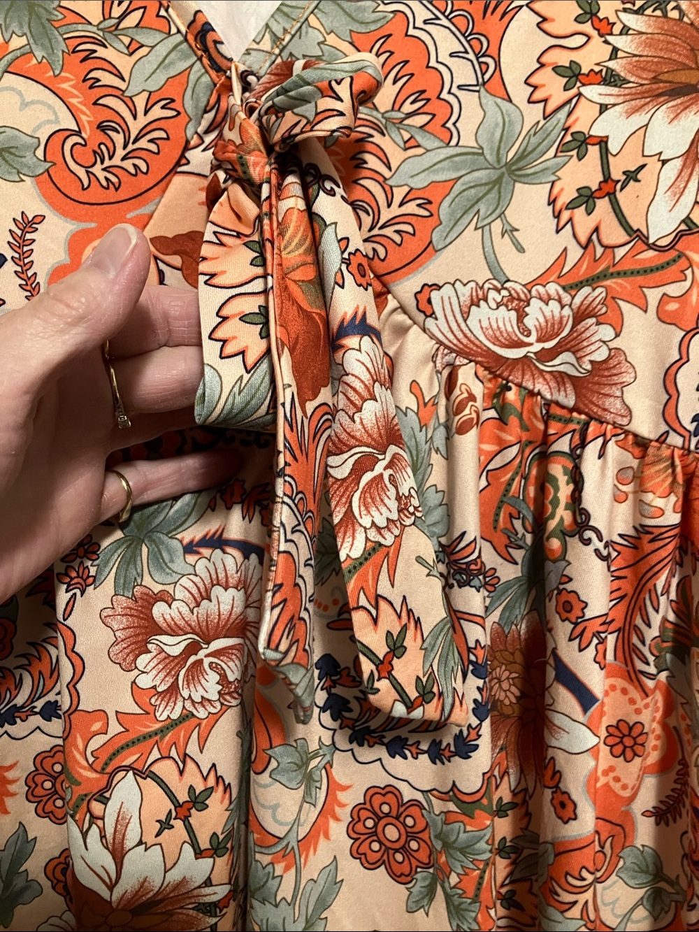 Floral Tie-Front Babydoll Top in Peach Orange - Picture 2 of 5